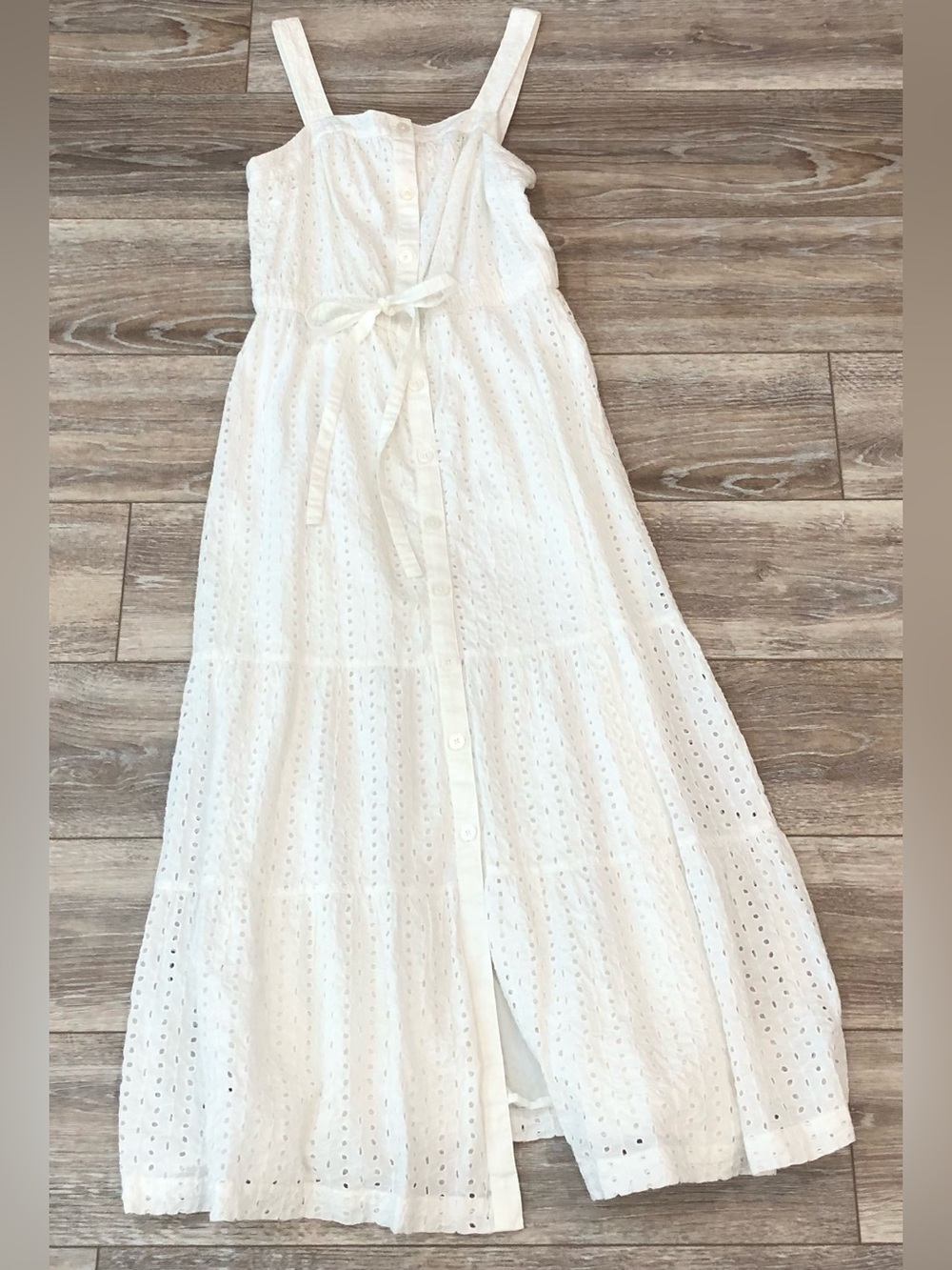 GAP White Eyelet Button-Front Maxi Dress with Tie Waist